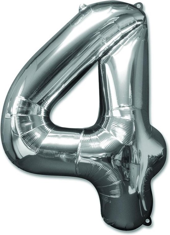 FOLIE OPBLAASCIJFER NR 4 ZILVER 92 CM - 12 10 11 - 535010
