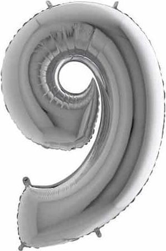 FOLIE OPBLAASCIJFER NR 9 ZILVER 92 CM - 12 6 - 535015