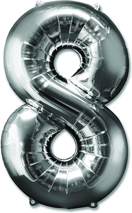 FOLIE OPBLAASCIJFER NR 8 ZILVER 92 CM - 12 7 - 535014