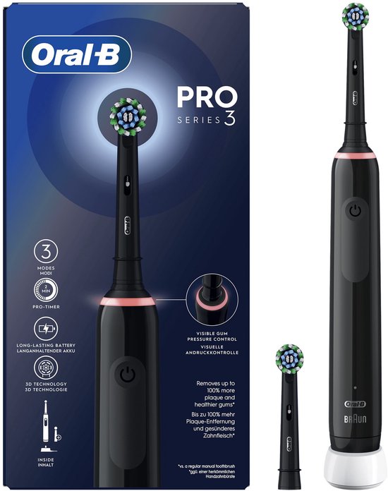 ORAL B PRO 3 3000 CROSS ACTION ZWART - 14 10 20 30 40 50 57 - 513940