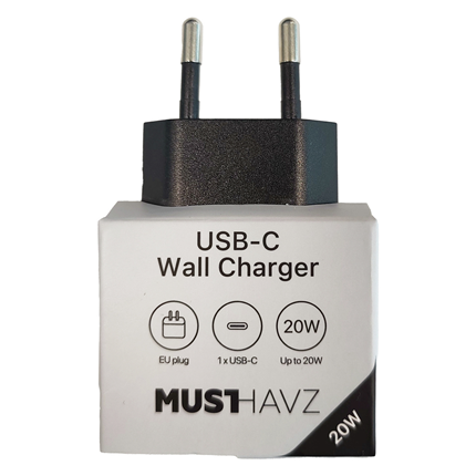 MUSTHAVE TOGO USB-C OPLADER 20W ZWART - 6 10 20 30 40 50 60 70 80 87 - 0010537944