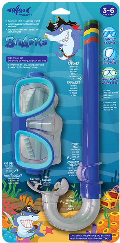 SNORKELSET SHARKS 3-6 JAAR BLAUW - 6 10 20 30 40 50 60 70 80 90 98 - 515917