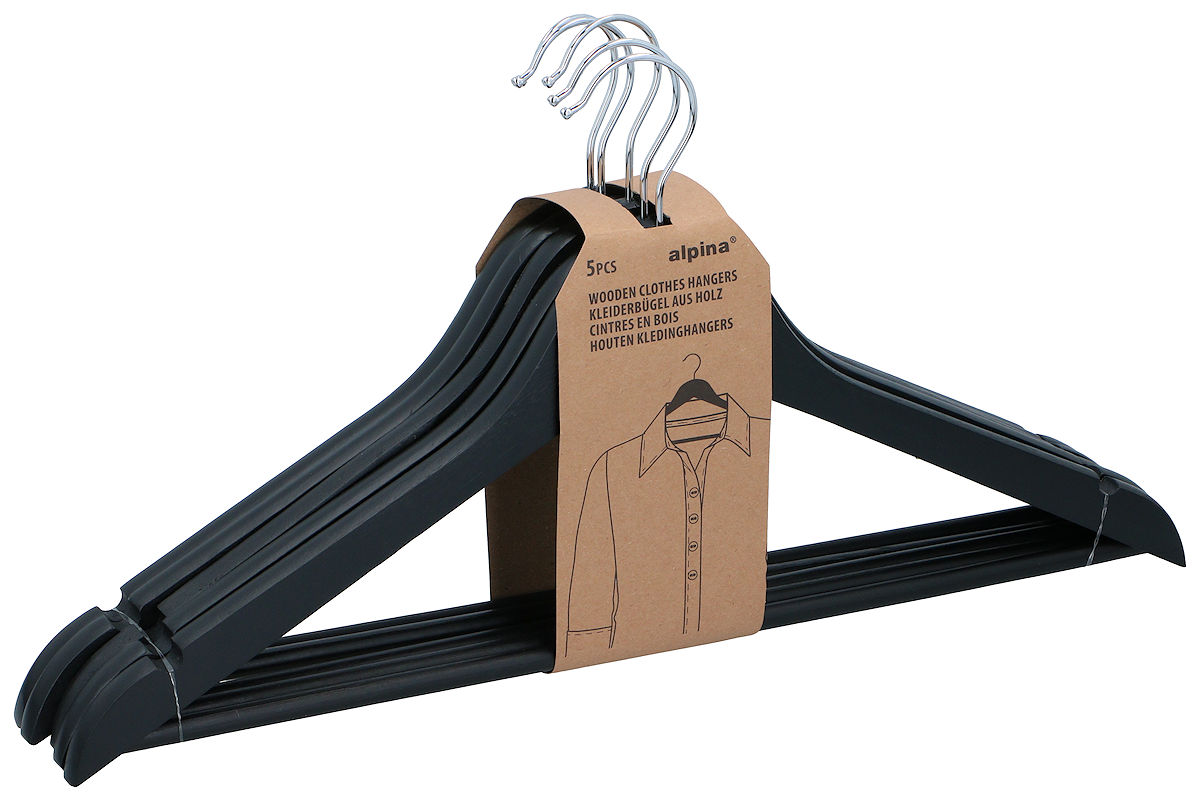 ALPINA KLEDINGHANGER HOUT 5 STUKS ZWART - 8711252350349 - 0010539546