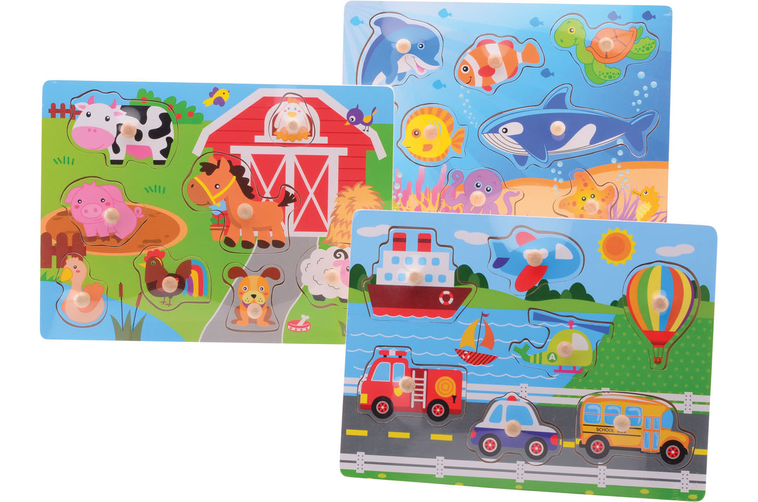 HOUTEN KNOPJESPUZZEL +/- 30X22 CM. 3 ASS - 8711866222575 - 490444