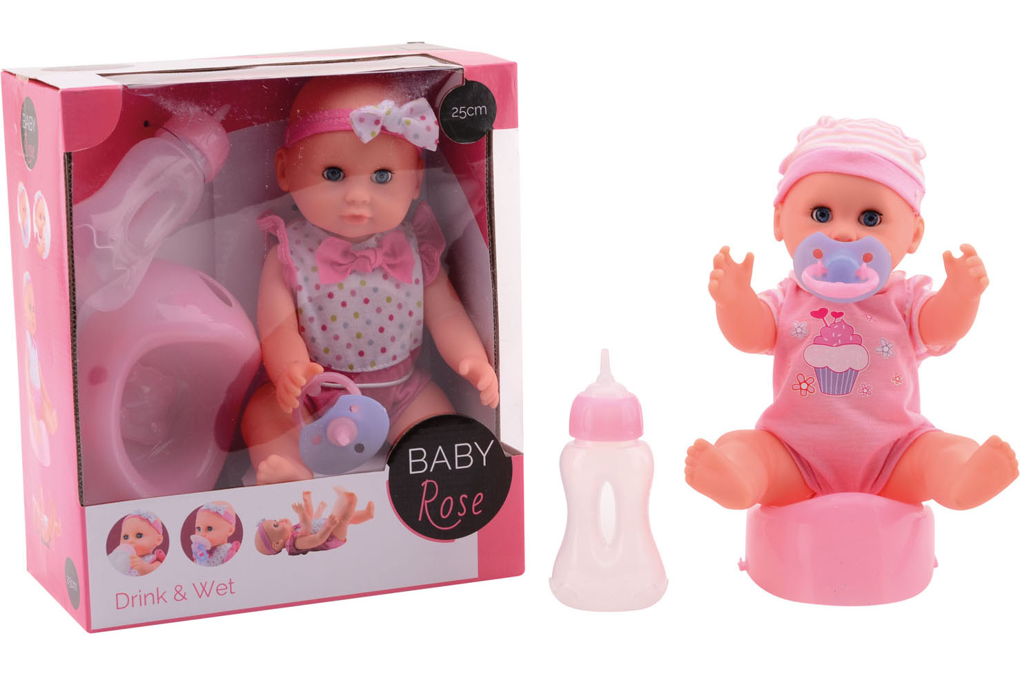 BABY ROSE DRINK- EN PLASPOP 25CM 2ASS - 8711866275465 - 413668