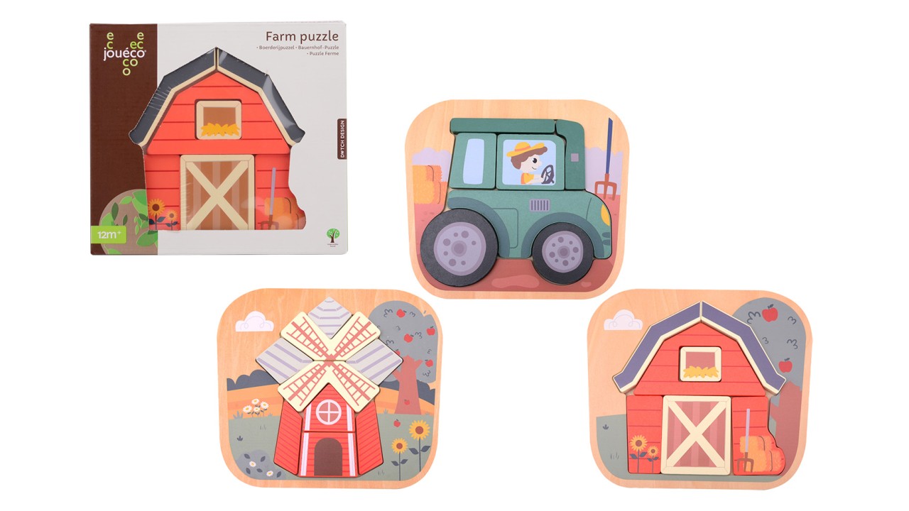 JOU&eacute;CO&reg; - BOERDERIJ PUZZEL 3 ASS - 8711866801589 - 535103