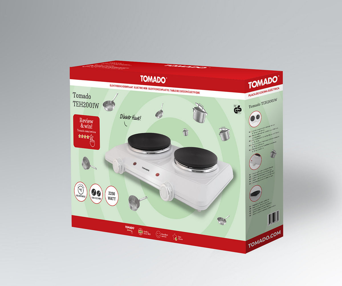 TOMADO ELEKTRISCH KOOKPLAAT 2 PITS 2250W - 8712876500356 - 511946