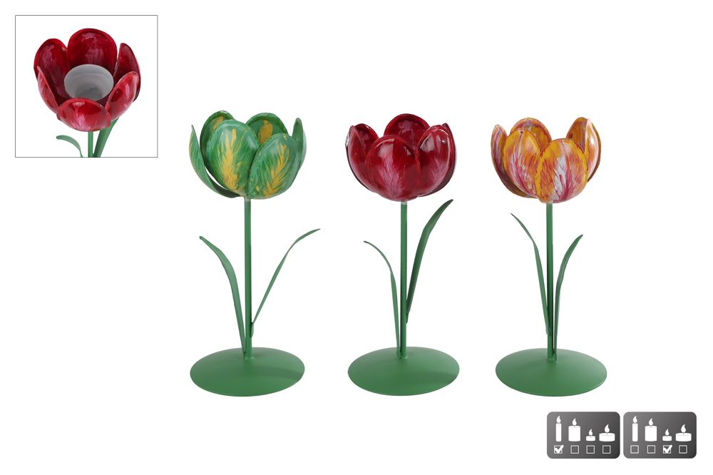 KANDELAAR THEELICHTHOUDER TULP ASS KLEUR - 8713219520208 - 524483