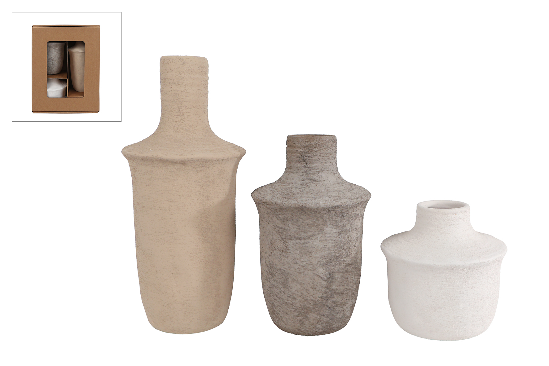 SET VAZEN JAE 3 STUKS AARDEWERK RUSTIEK - 8713219585801 - 524342
