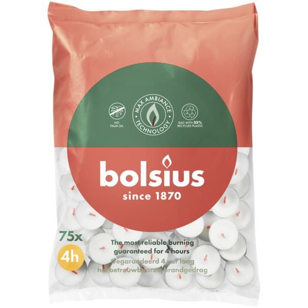 BOLSIUS THEELICHT 4 UUR ZAK 75 STUKS - 8717847189905 - 537042
