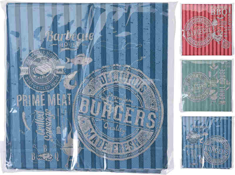 SERVET BBQ 33 X 33 CM 20 STUKS 3 ASSORTI - 8719202512571 - 528547