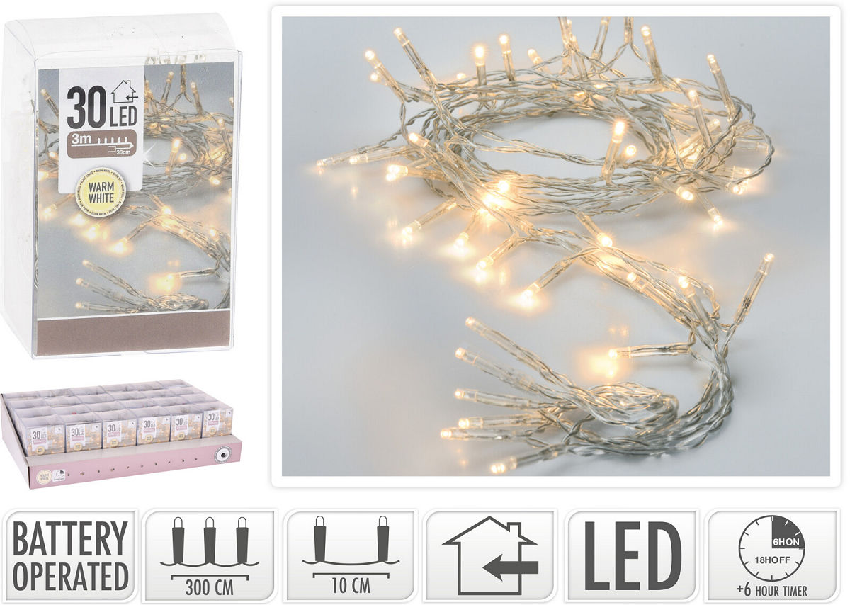 KERSTVERLICHTING LED 30 L WARM + TIMER - 8719202599695 - 418421