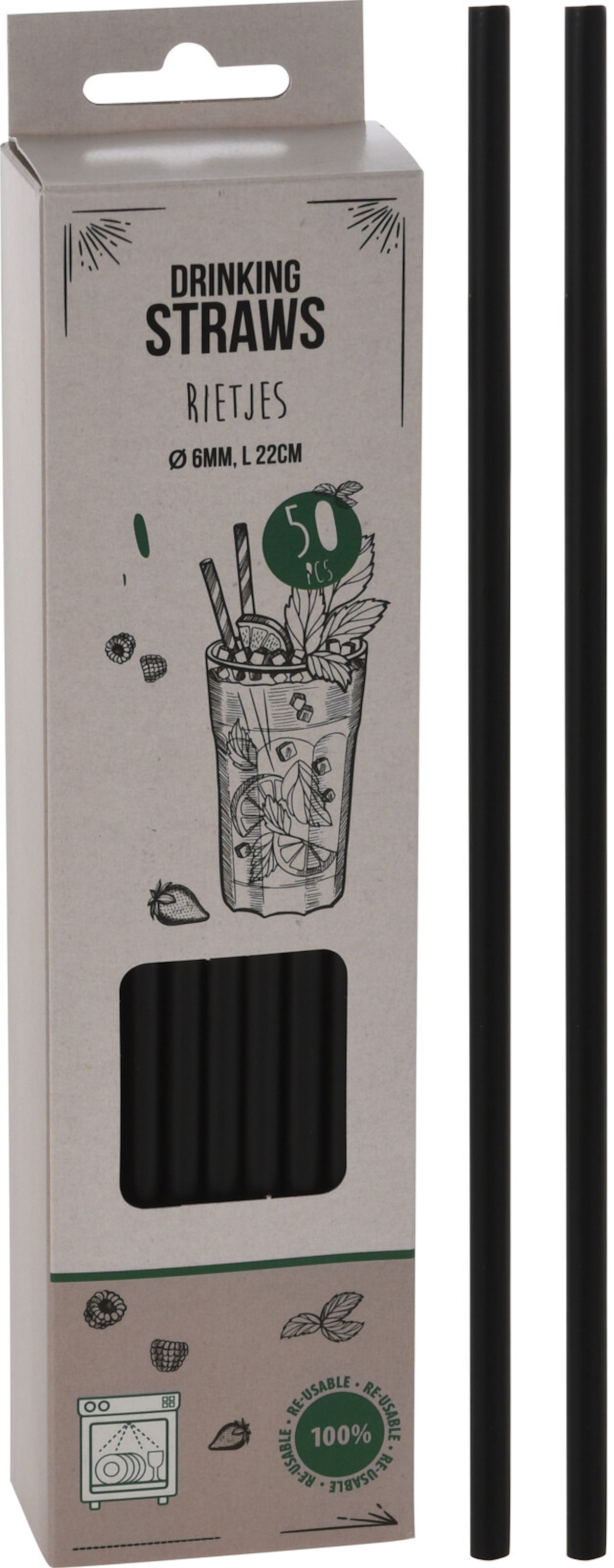 RIETJES ZWART POLYPROP 50 STUKS 22 CM - 8720573154949 - 528549