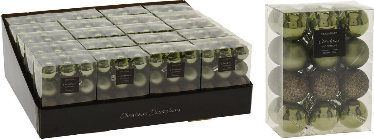 KERSTBAL ONBREEKBAAR GROEN 3 CM 24 ST - 8720573246453 - 299347