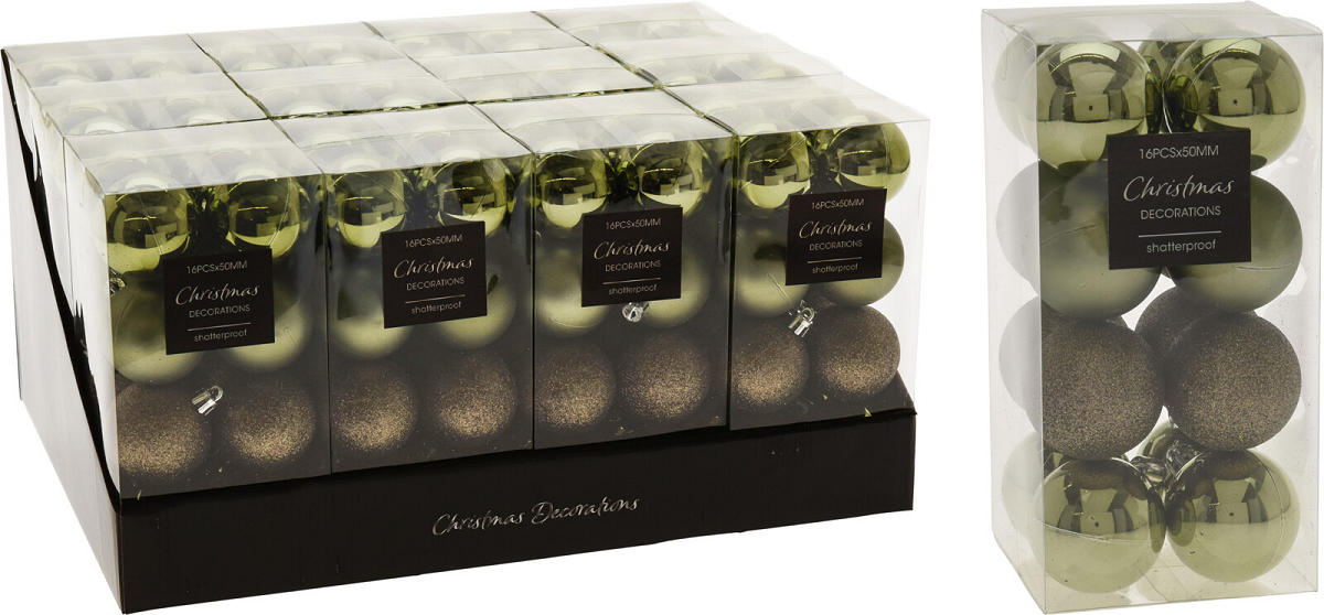 KERSTBAL ONBREEKBAAR GROEN 5 CM 16 STUKS - 8720573246576 - 299345