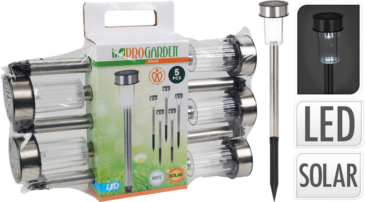 PROGARDEN SOLAR LAMP RVS SET VAN 5 STUKS - 8720573533768 - 531701