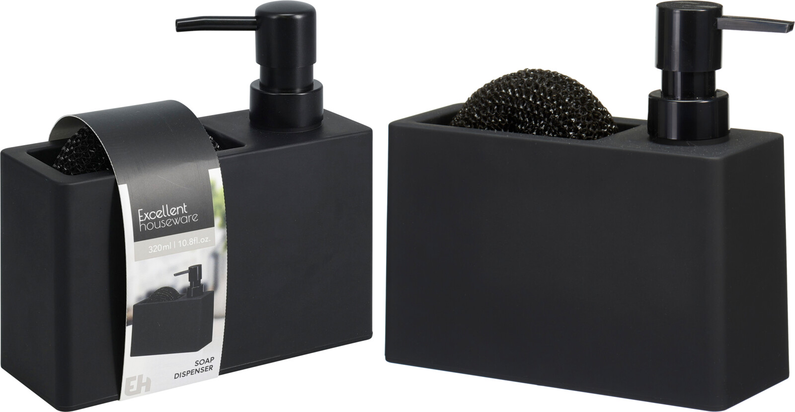 EH ZEEPDISPENSER ZWART MET SPONS VAK - 8721037577212 - 333232