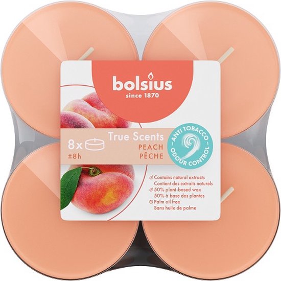 BOLSIUS GEURTHEELICHT MAXI PEACH 8 ST - 9 10 20 30 40 50 60 70 80 90 100 102 - 532800