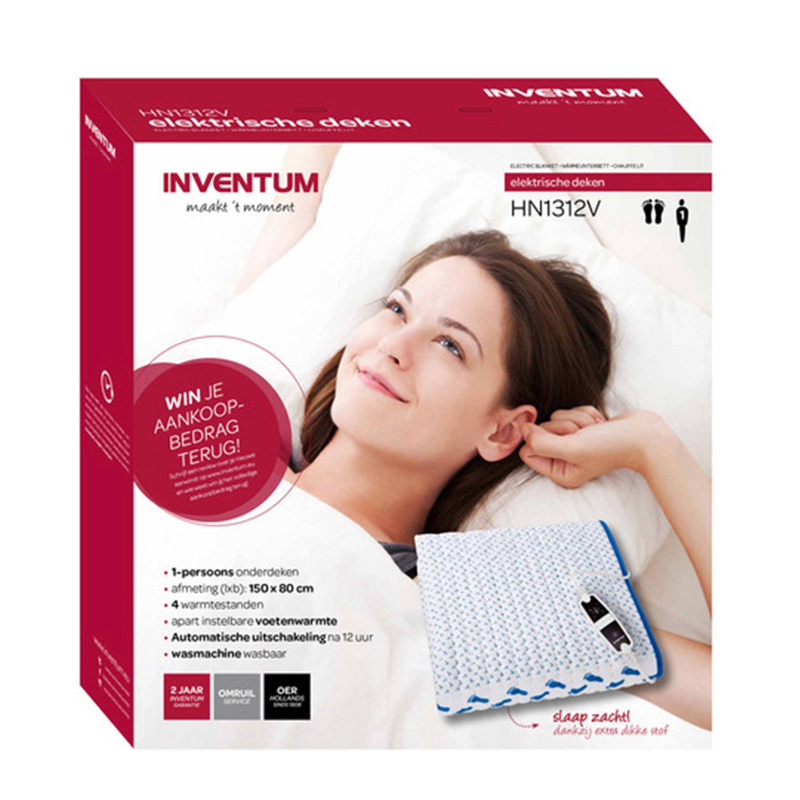 INVENTUM ELECTR DEKEN + VOETENWARMTE - Inventum hn1312v elektrische 1 persoons onderdeken 8712876020885 - 418410